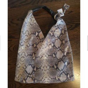 NEW PERSAMAN SNAKESKIN TRIANGLE HOBO SHOULDER BAG TOTE BEIGE BLACK